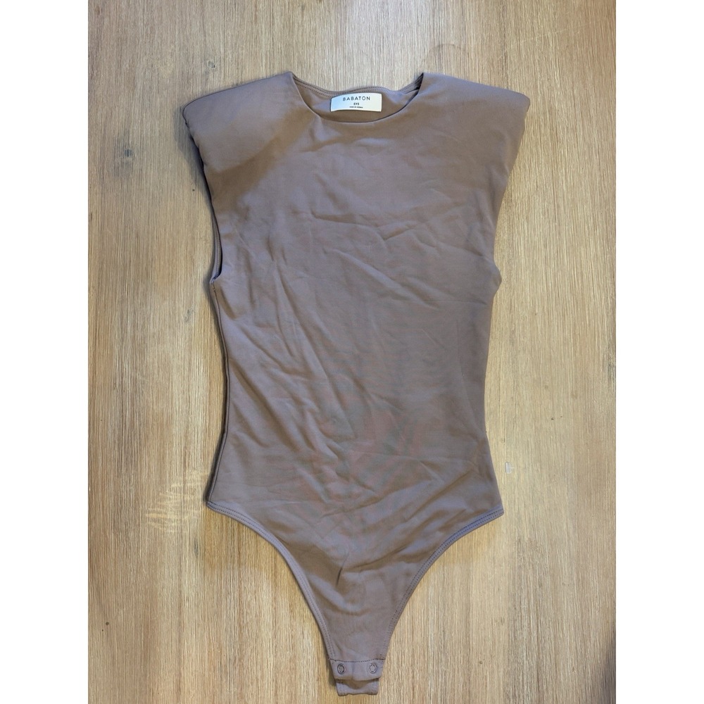 Babaton Womens One Piece Bodysuit Sleeveless Mock Neck Taupe Size XXS 2XS